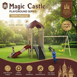 Equipo de Juegos Infantiles para Exteriores de la Serie Castillo Mágico, Material HDPE Resistente, <span class=keywords><strong>con</strong></span> Tobogán <span class=keywords><strong>y</strong></span> Columpios - Product Image 1