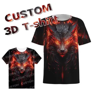 도매 대형 애니메이션 승화 남자의 폴리 에스테르 반팔 티셔츠 사용자 정의 3D 늑대 디지털 인쇄 티셔츠