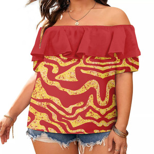 Hawaiian Tropical Flower Rüschen blusen Casual Puff Sleeve Off Shoulder Frauen Tops Chiffon Shirts Vestidos Elegantes Para Mujer - Product Image 3