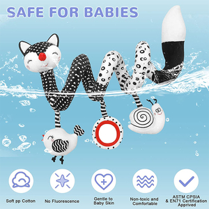 Fabbrica di vendita calda nero bianco passeggino giocattolo <span class=keywords><strong>Stretch</strong></span> e spirale attività seggiolino auto giocattoli bambino morbido anello sonaglio spirale peluche - Product Image 5