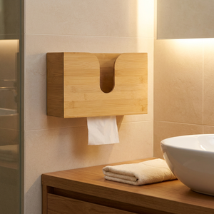 Distributeur et support de serviettes en <span class=keywords><strong>papier</strong></span> écologiques en bambou, moderne, mural et sur comptoir, pour serviettes pliées, usage salle de bain - Product Image 2