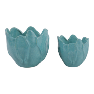 Vasi in Ceramica a Forma di Fiore, Colore Turchese, per Uso Interno ed Esterno, Moderni Contenitori Decorativi in Gres per Piante da Giardino - Product Image 3