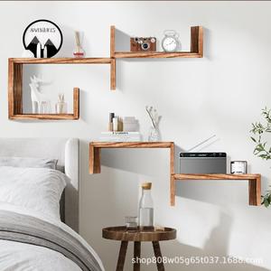 Lingyue25627 Solid <b>Wood</b> Wall Mounted Shelf 5 Tier Rectangle Nordic Style Storage Rack Retro Color <b>Partition</b> Bookshelf - Product Image 3