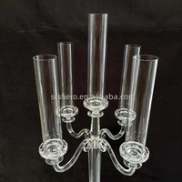 Chandelier en cristal à 5 bras de 104 cm avec tube en verre, ornements de table pour un mariage exquis et une mise en scène d'événements haut de gamme