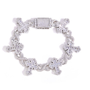Exclusive Urban Streetwear GRA Moissanite Holy Cross <b>Bracelets</b> S925 Silver Genuine Gold Plated Iced Rap Jewelry OEM - Product Image 2