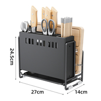 Organisateur de cuisine tout-en-un en métal avec porte-couteaux intégré, planche à découper et support de rangement pour baguettes sur le comptoir
