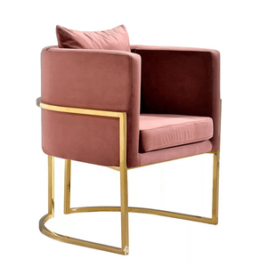 Cadre En Acier Inoxydable or Antique Français L'aviation Nordique Moderne Rose Velours Accent Chaise Pour Salon - Product Image 1