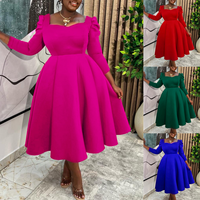 D3354 Mode Automne & Hiver Robes pour femmes Robes décontractées pour femmes Col carré Taille haute Robe trapèze Robes africaines pour femmes Vêtements