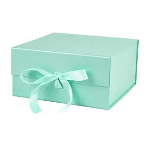 Disesuaikan logo mint high-end elegan buku matt bentuk kotak paket hadiah dengan pita busur dekorasi untuk ulang tahun pernikahan tanggal malam