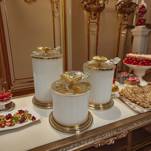 Wholesale Gold White Glass Gifts Coffee Candy Tea Sugar Canisters Container Jars Storage with Leaf Lid for <strong>Kitchen</strong> <strong>Decoration</strong> - Product Image 3