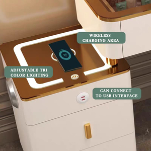 Coiffeuse intelligente avec miroir lumineux à chargement <span class=keywords><strong>sans</strong></span> <span class=keywords><strong>fil</strong></span>, meuble de rangement moderne et minimaliste en bois pour chambre à coucher, idéale pour l'hôtellerie - Product Image 3