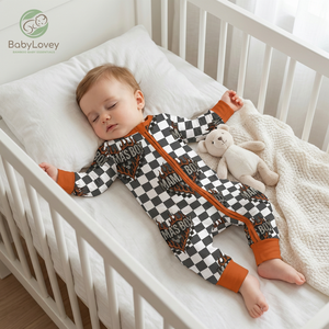 Tutina per Neonati in Viscosa di Bambù Morbida, Elastica e Traspirante con Logo Personalizzato OEM, per Bambini e Bambine, con Cerniera a Doppio Senso - Product Image 1