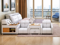 Lit moelleux avec fauteuil de massage, table basse, lit de chambre à coucher avec haut-parleur Bluetooth, grand espace de rangement