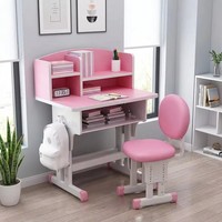Table d'étude pour enfants réglable en hauteur, ensemble bureau et chaise pour enfants avec étagère, table d'apprentissage à domicile avec rangement