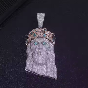 Collier Hip Hop personnalisé pour homme en argent sterling plaqué or rose, avec chaîne Ice et pendentif Jésus en moissanite taille brillant - Product Image 4