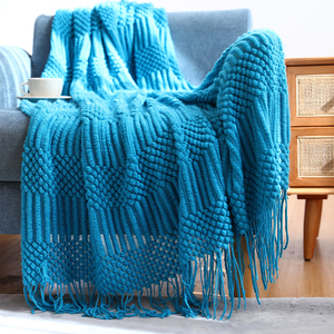 Mantas de punto gruesas de lana para sofá, manta para camas <span class=keywords><strong>con</strong></span> borla a cuadros, decoración de Navidad para el hogar - Product Image 3