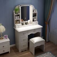 Table de toilette professionnelle neuve et exquise, d'inspiration vintage, avec miroir éclairé par LED et plusieurs tiroirs de rangement