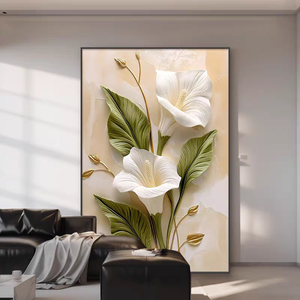 <span class=keywords><strong>Pintura</strong></span> Decorativa Moderna con Diseño Floral Blanco para Vestíbulo, Arte Mural para Pasillo de Restaurante, <span class=keywords><strong>Pintura</strong></span> Mural Abstracta con Textura 3D de <span class=keywords><strong>Cuero</strong></span> - Product Image 5