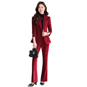Women's Corduroy Suit Set Red Full Sleeve Office Lady Spring <b>Work</b> Clothes Professional Casual Style - Product Image 5