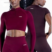 Ensemble de 4 pièces OEM ODM pour femmes : T-shirt sans couture, pantalon de yoga, short cycliste, soutien-gorge de sport – Tenue de sport et de fitness pour la gym