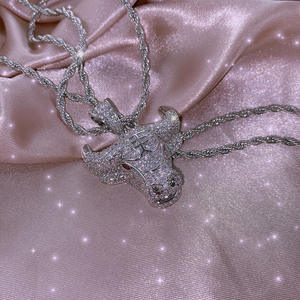 Collier pendentif tête de taureau en argent plaqué Viking avec strass en cristal pour homme, style chaîne en boîte, pour un usage quotidien - Product Image 5