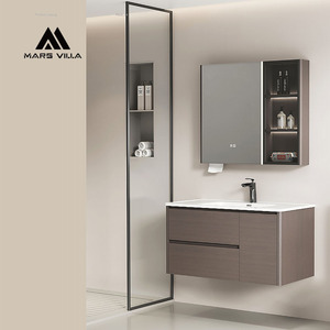 Meuble-lavabo de salle de bain de luxe sur pied Mars Villa Custom 200 cm à trois tiroirs avec finition <span class=keywords><strong>piano</strong></span> brillante et garniture dorée - Product Image 6