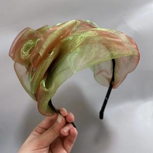 HZO-25029 elegante Tulle ampia parrucca alla moda fascia per capelli natale fascia per capelli da donna turbante da allenamento con fiocco fasce per la testa in Organza - Product Image 5