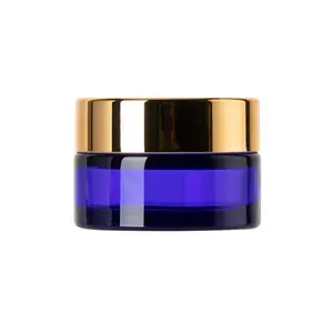Wholesale Facial Cosmetics Blue Green Frosted Amber Cream Glass Jar Gold Lid 50 cc 50ml cosmetic jar glass