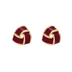Fashion Stud <b>Earrings</b> 316L Stainless Steel PVD Gold Plating <b>Red</b> Enamel Design - Product Image 2