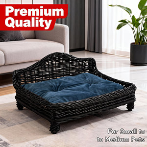 Lit pour animaux de compagnie en rotin fait main de luxe, écologique avec coussin, meubles pour animaux de compagnie sur mesure de grande taille en noir - Product Image 2