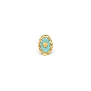 Fashion <b>Ring</b> 316L Stainless Steel PVD <b>Gold</b> Plating Sustainable Resistant Oval Turquoise Shell Design - Product Image 2