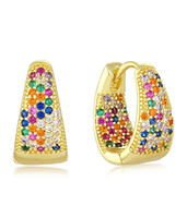 Pendientes ZHENGUI Triangulares con Circonitas Multicolores, Chapados en Oro sobre Latón, Joyería Moderna