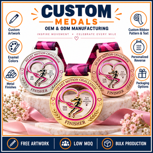 Medallas Personalizadas de Maratón y Carrera para Mujeres, con Diseño de Corazón, para Corredoras de 5K, 10K y 21K, con Cintas Rosas y Arte Personalizado en la Parte Posterior - Product Image 4