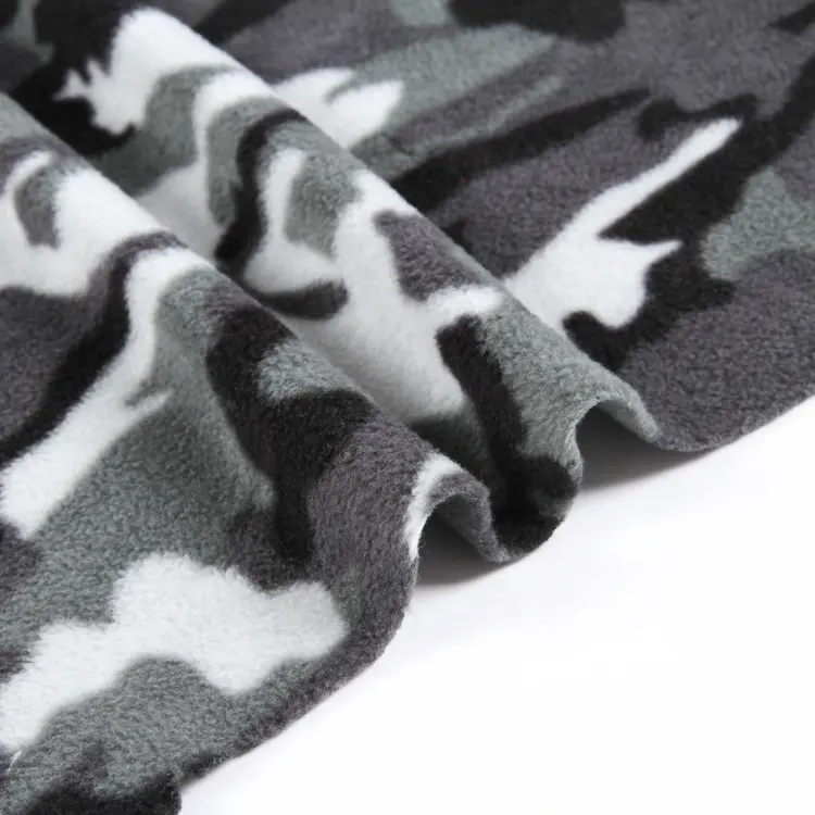 Camouflage pattern soft hair warm smooth feeling knit polyester coral fleece fabric for bedding