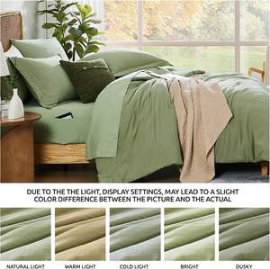 Ensemble de couette Queen toutes saisons, <span class=keywords><strong>vert</strong></span> sauge doux, polyester tissé 200TC, literie comprenant <span class=keywords><strong>drap</strong></span>-<span class=keywords><strong>housse</strong></span>, <span class=keywords><strong>drap</strong></span> plat et 2 taies d'oreiller - Product Image 2