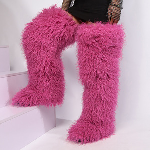 Bottes hautes en fourrure de Mongolie pour femmes, bottes hautes en fourrure de Mongolie pour l'hiver, bottes hautes en fourrure synthétique avec sacs <span class=keywords><strong>fourre</strong></span>-tout - Product Image 5