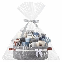 Petit panier de rangement en corde de coton tressée avec poignée en ruban, design rond moderne et minimaliste pour étagère, jouet pour chat et cadeau pour bébé