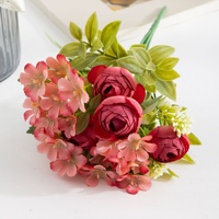 7-takken klein boeket kunstmatige theeroosjes, zijden bloemenboeket voor thuis, bruiloft, feest, DIY bloemendecoratie