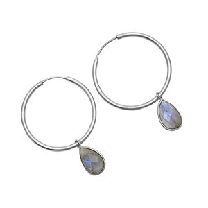 Solid 925 <b>Sterling</b> <b>Silver</b> French Hoop Earrings Trendy Pear Shape Labradorite Gemstone Gold Plated Designer Jewelry for Weddings - Product Image 2