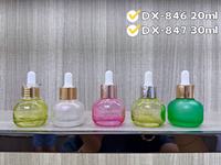 Prix d'usine – Flacon compte-gouttes rond transparent de 20 ml pour mini-parfum/huile essentielle et sérum de soin de la peau avec bouchon compte-gouttes doré