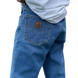 Jean en denim décontracté pour homme, coupe droite classique vintage, taille mi-haute, avec fermeture éclair et logo, style OEM <span class=keywords><strong>de</strong></span> marque automobile - Product Image 5