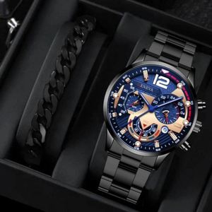 Modevrije tijd herenhorloge van staal met kalenderfunctie, grensoverschrijdend populair model - Product Image 1