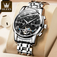 Montre mécanique automatique de luxe OLEVS 6607 pour homme en acier inoxydable, bracelet vert classique, cadran en verre résistant à l'eau, aiguilles