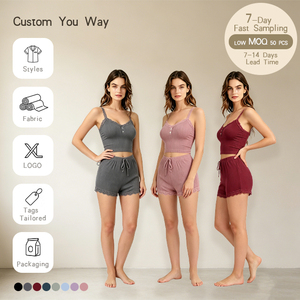 Nouvel ensemble décontracté de pyjama en dentelle pour femme avec short et caraco – Ensemble de vêtements de nuit pour femme de haute qualité - Product Image 1