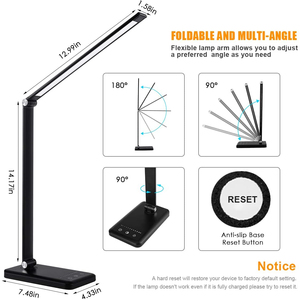Modern Minimalist LED Table Lamp Flexible Foldable Bedside Study Lamp Touch <b>Dimmer</b> Aluminum Body Rectangle Shade Eye Simple - Product Image 2