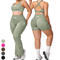 Ensemble de sport et yoga 4 pièces pour femmes grandes tailles, avec bretelles croisées, taille haute, respirant, anti-plis, pantalon évasé, OEM ODM