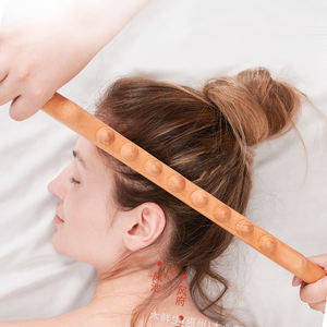 Bâton de Massage Gua Sha de 60CM de Long, bâton de raclage du dos et du corps en bois de hêtre carbonisé, masseur de Relaxation musculaire, 10 perles - Product Image 3