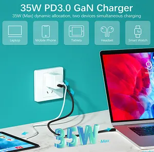 Gan 35W Wall Travel Fast Type C Teléfono móvil de carga rápida portátil inteligente para Anker Iphone 14 15 Adaptadores de cargadores