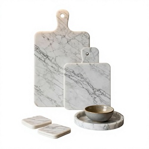Ensemble de planches à découper en marbre blanc, planche à découper pour fromage avec sous-verres, plateau de service pour cuisine et salle à manger - Product Image 1