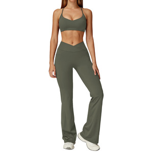 Disko Sport – ensemble de yoga deux pièces pour femmes, couleur unie, dos croisé, vêtements de fitness, course en plein air, entraînement, TZ2043 - Product Image 4